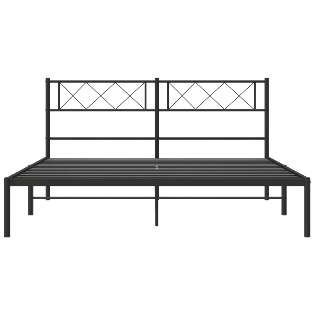 Metal Bed Frame without Mattress with Headboard Black 120x190 cm Small Double