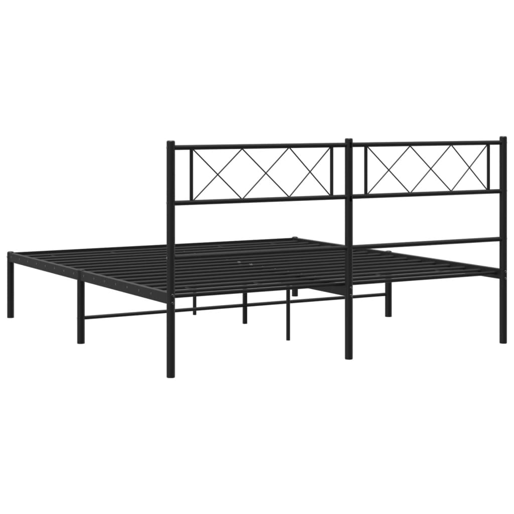 Metal Bed Frame without Mattress with Headboard Black 120x190 cm Small Double