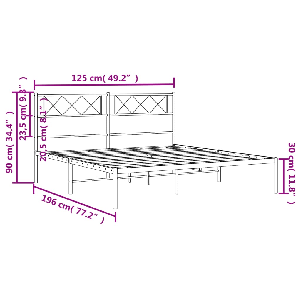 Metal Bed Frame without Mattress with Headboard Black 120x190 cm Small Double