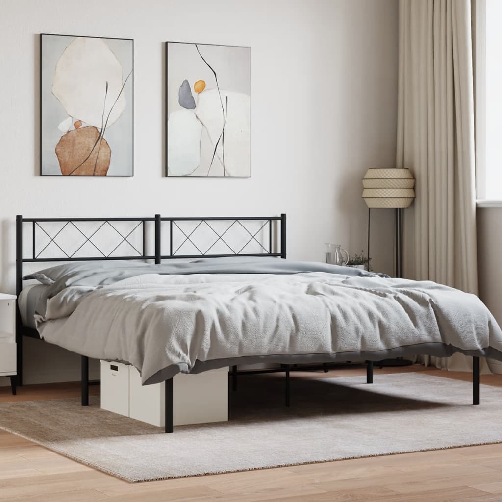 Metal Bed Frame without Mattress with Headboard Black 120x190 cm Small Double