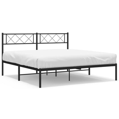 Metal Bed Frame without Mattress with Headboard Black 150x200 cm King Size