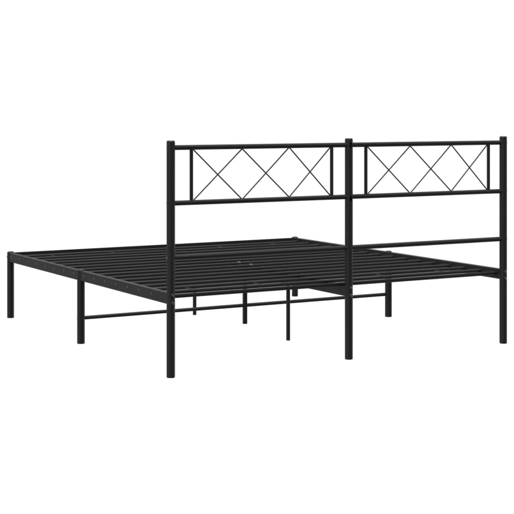 Metal Bed Frame without Mattress with Headboard Black 150x200 cm King Size