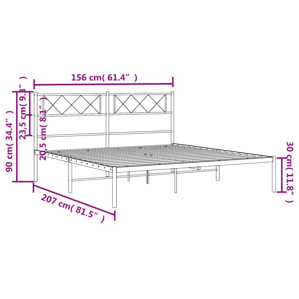 Metal Bed Frame without Mattress with Headboard Black 150x200 cm King Size