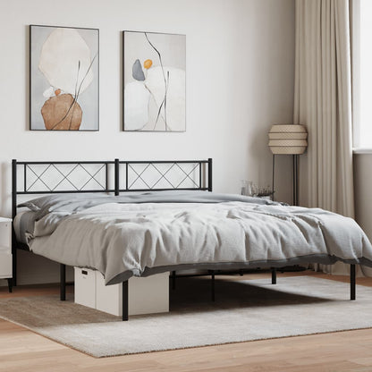 Metal Bed Frame without Mattress with Headboard Black 150x200 cm King Size