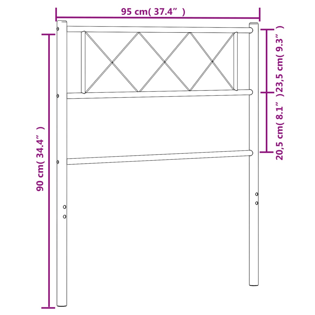 Metal Headboard Black 90 cm