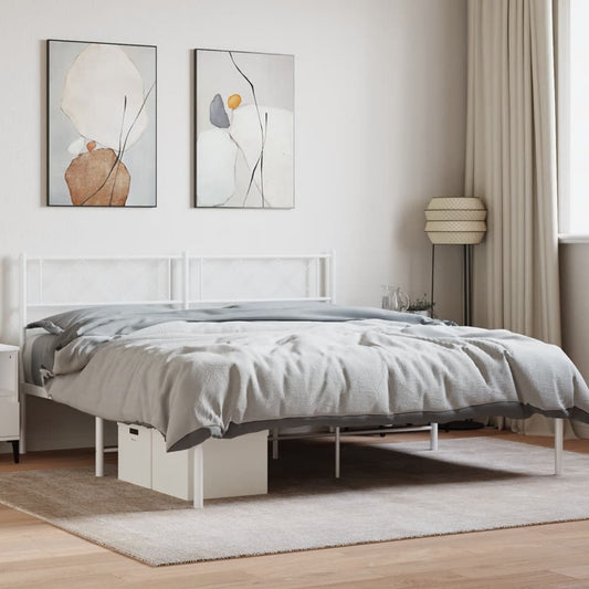 Metal Bed Frame without Mattress with Headboard White 140x190 cm