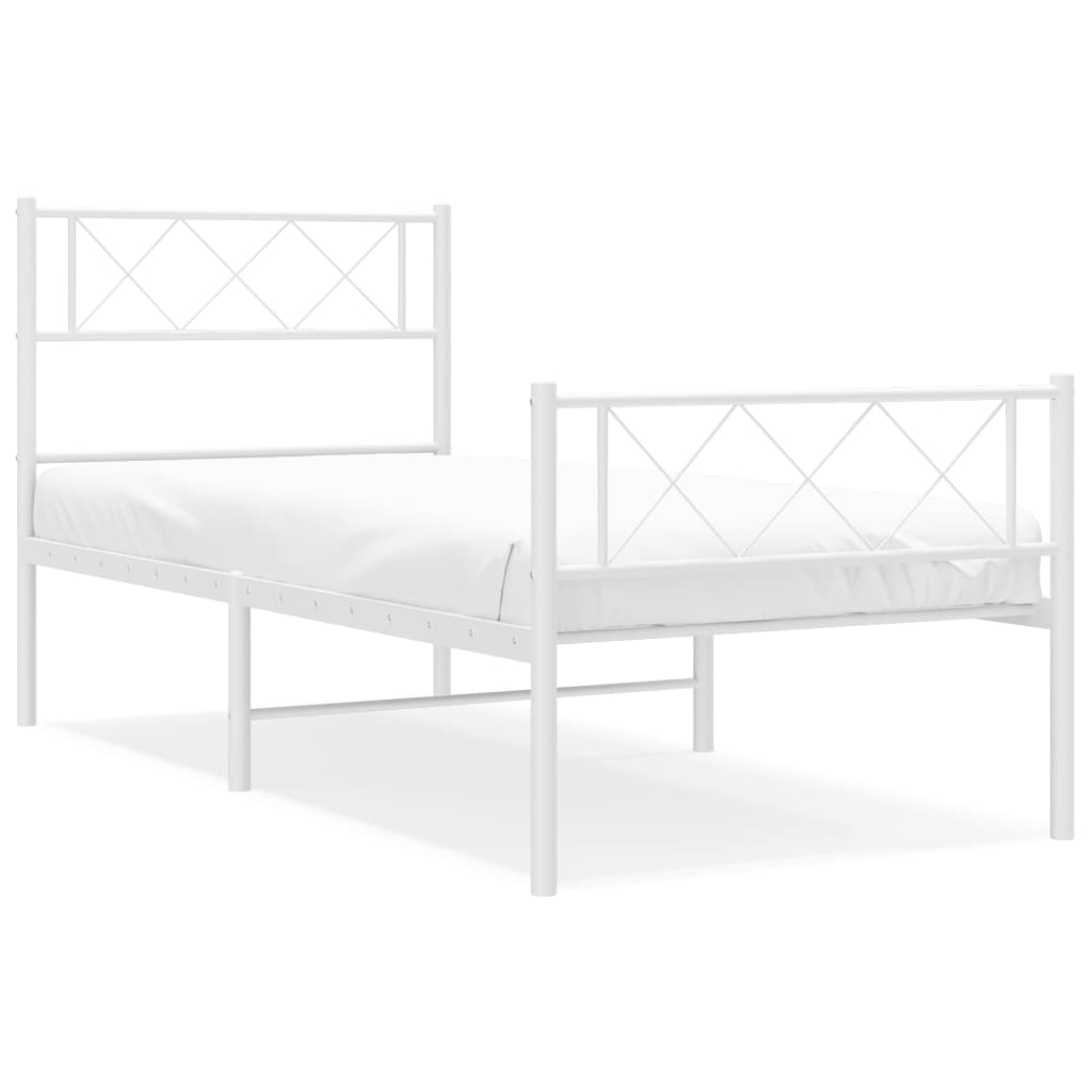 Metal Bed Frame without Mattress with Footboard White 80x200cm