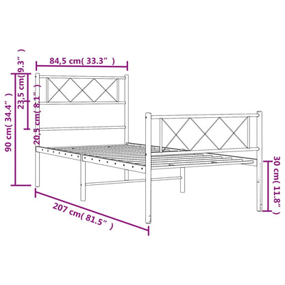 Metal Bed Frame without Mattress with Footboard White 80x200cm