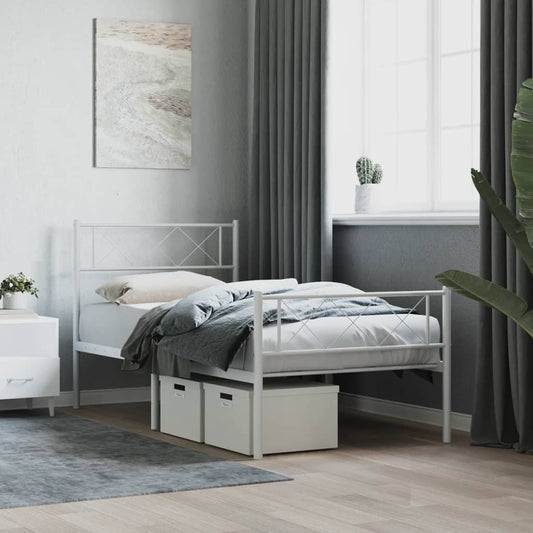 Metal Bed Frame without Mattress with Footboard White 80x200cm