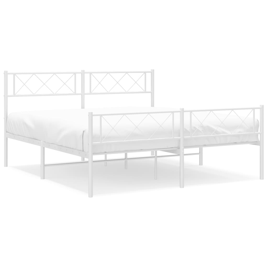 Metal Bed Frame with Headboard and Footboard White 120x190 cm Small Double