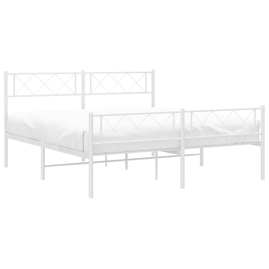 Metal Bed Frame with Headboard and Footboard White 120x190 cm Small Double