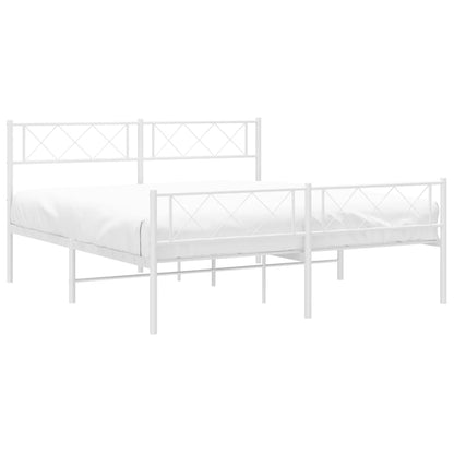 Metal Bed Frame with Headboard and Footboard White 120x190 cm Small Double