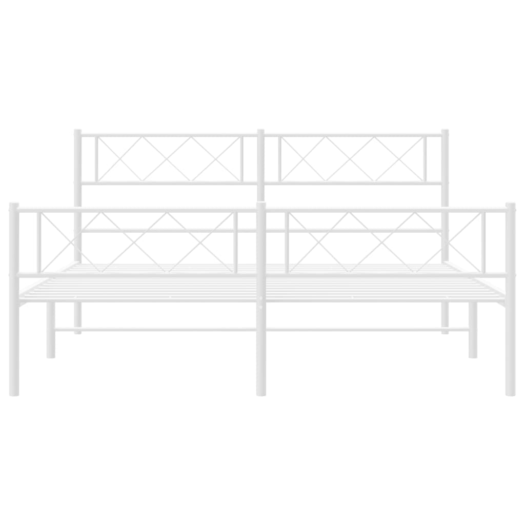 Metal Bed Frame with Headboard and Footboard White 120x190 cm Small Double