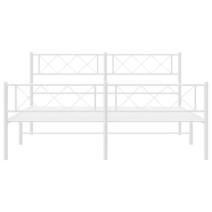 Metal Bed Frame with Headboard and Footboard White 120x190 cm Small Double