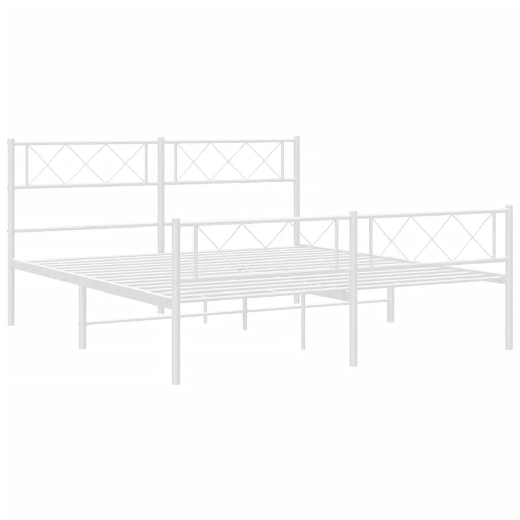 Metal Bed Frame with Headboard and Footboard White 120x190 cm Small Double