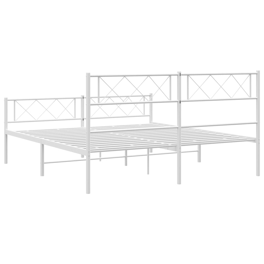 Metal Bed Frame with Headboard and Footboard White 120x190 cm Small Double