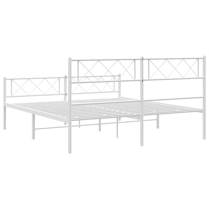 Metal Bed Frame with Headboard and Footboard White 120x190 cm Small Double