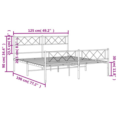 Metal Bed Frame with Headboard and Footboard White 120x190 cm Small Double