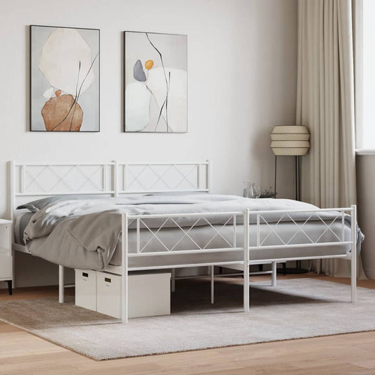 Metal Bed Frame with Headboard and Footboard White 120x190 cm Small Double