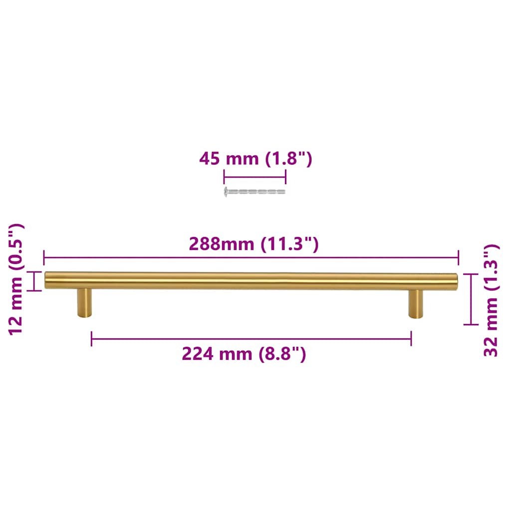 Cabinet Handles 5 pcs Gold 224 mm Stainless Steel