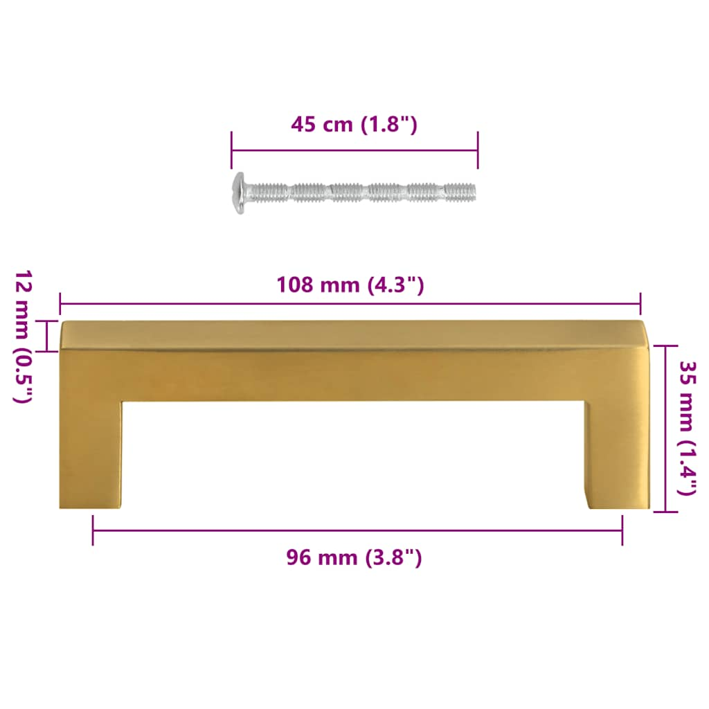 Cabinet Handles 10 pcs Gold 96 mm Stainless Steel