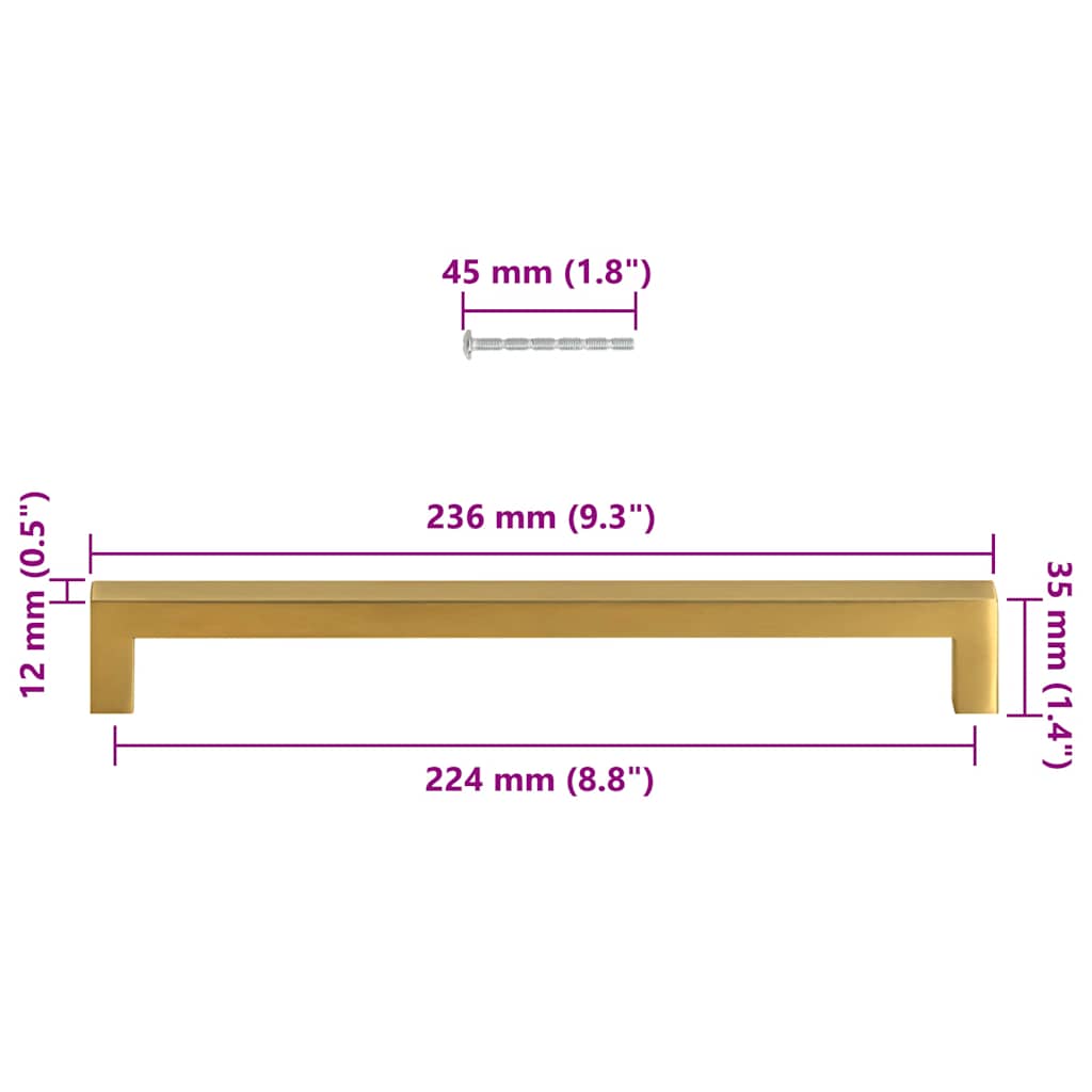 Cabinet Handles 5 pcs Gold 224 mm Stainless Steel