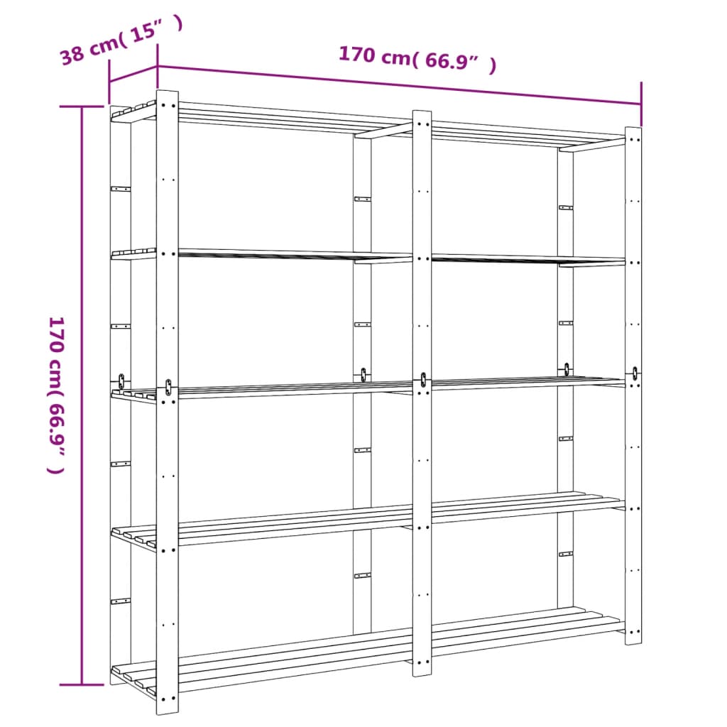 5-Tier Storage Rack Grey 170x38x170 cm Solid Wood Pine