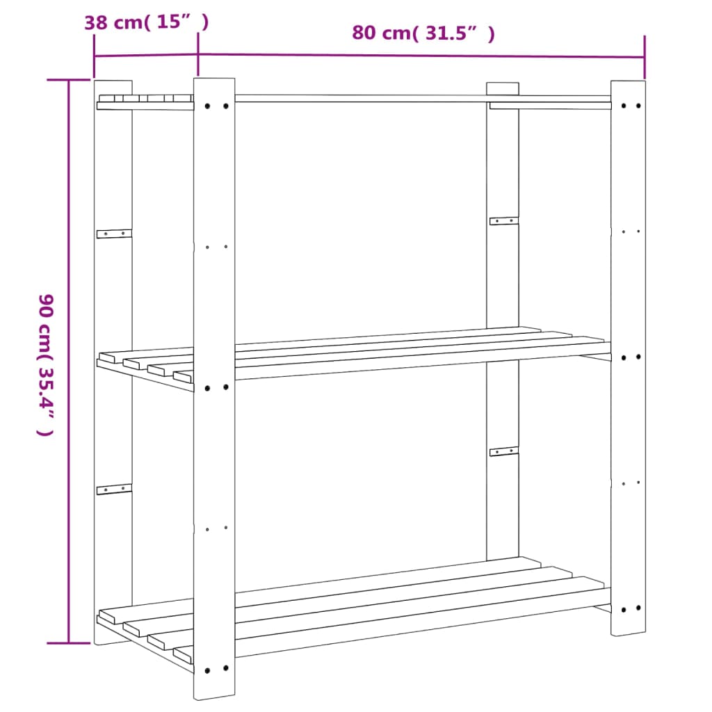 3-Tier Storage Rack Grey 80x38x90 cm Solid Wood Pine