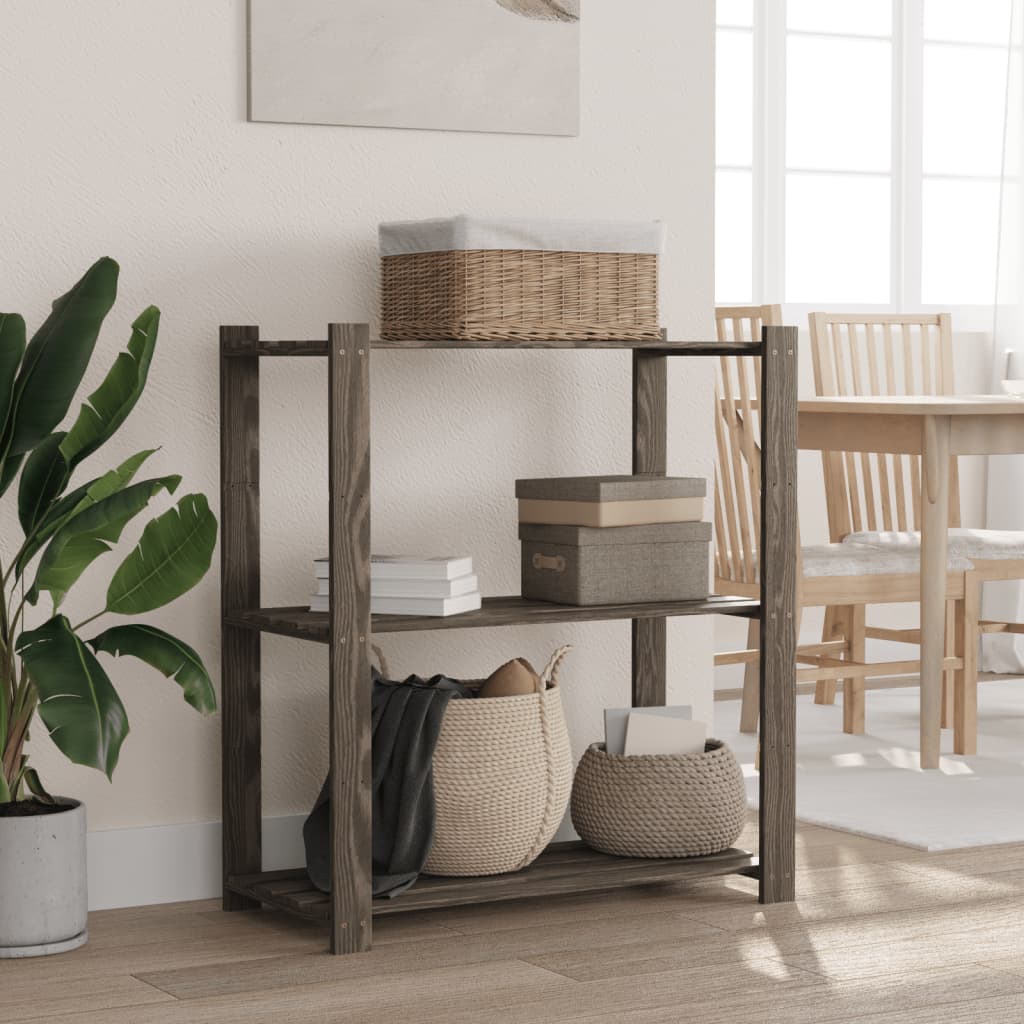 3-Tier Storage Rack Grey 80x38x90 cm Solid Wood Pine