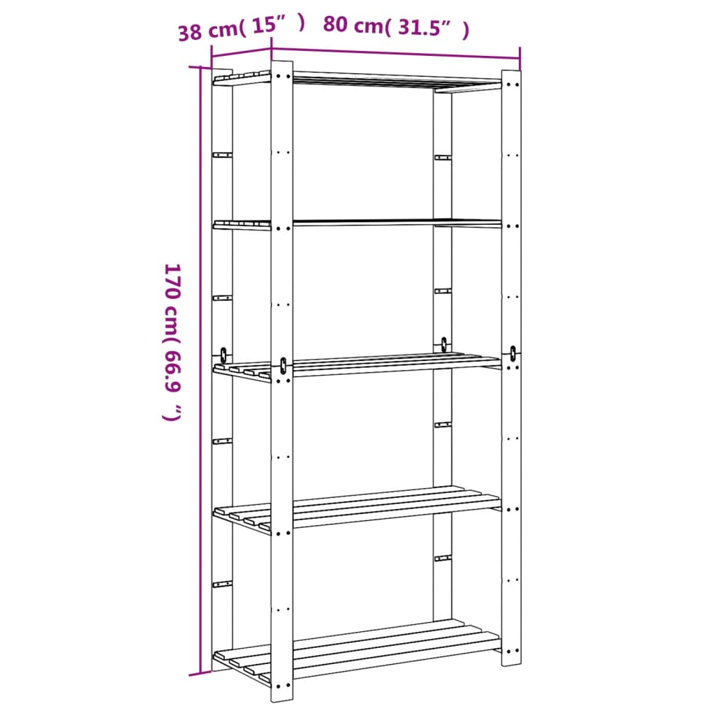 5-Tier Storage Rack Black 80x38x170 cm Solid Wood Pine