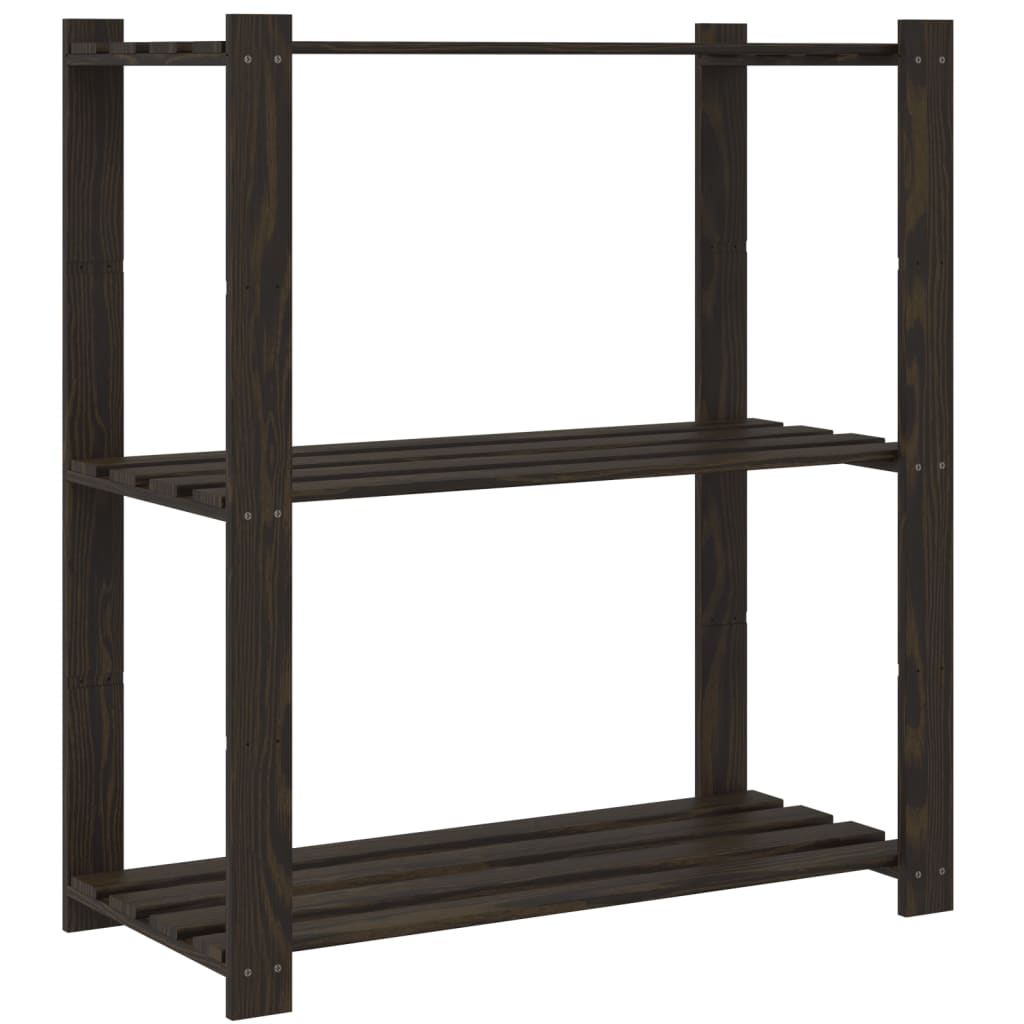 3-Tier Storage Rack Black 80x38x90 cm Solid Wood Pine