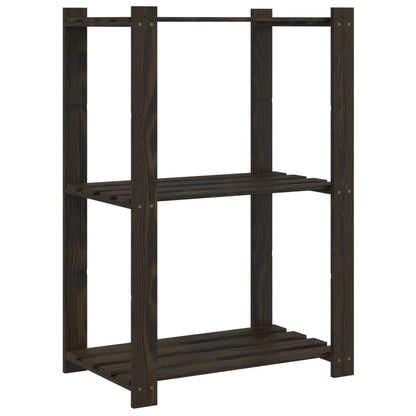 3-Tier Storage Rack Black 60x38x90 cm Solid Wood Pine