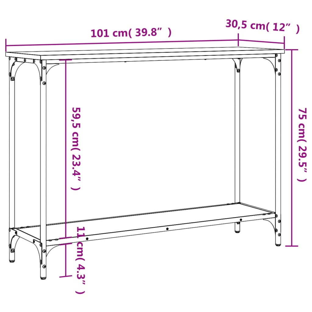 Console Table Grey Sonoma 101x30.5x75 cm Engineered Wood