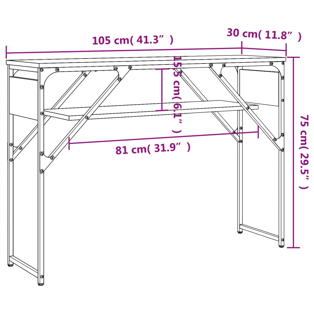 Console Table with Shelf Smoked Oak 105x30x75cm Engineered Wood