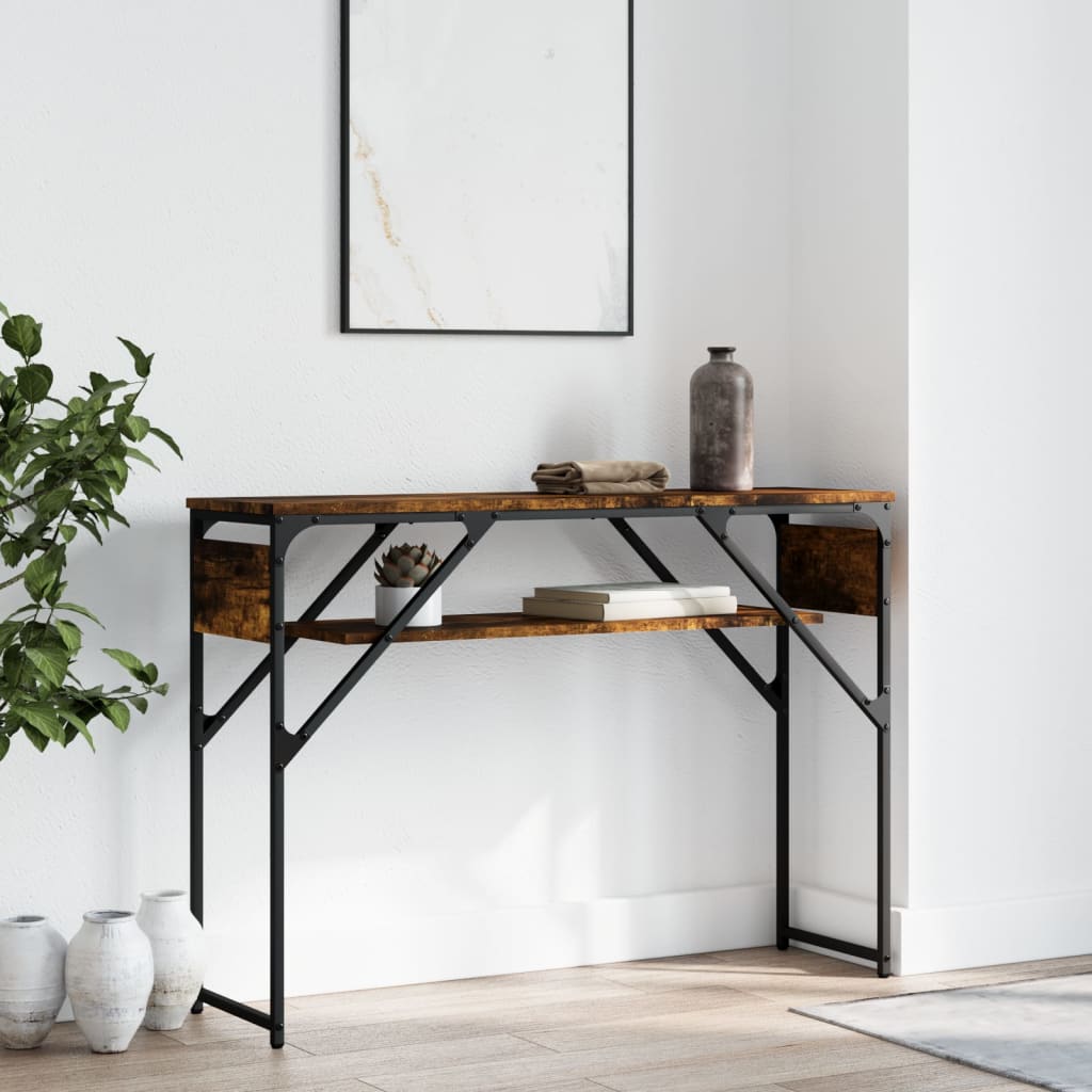 Console Table with Shelf Smoked Oak 105x30x75cm Engineered Wood