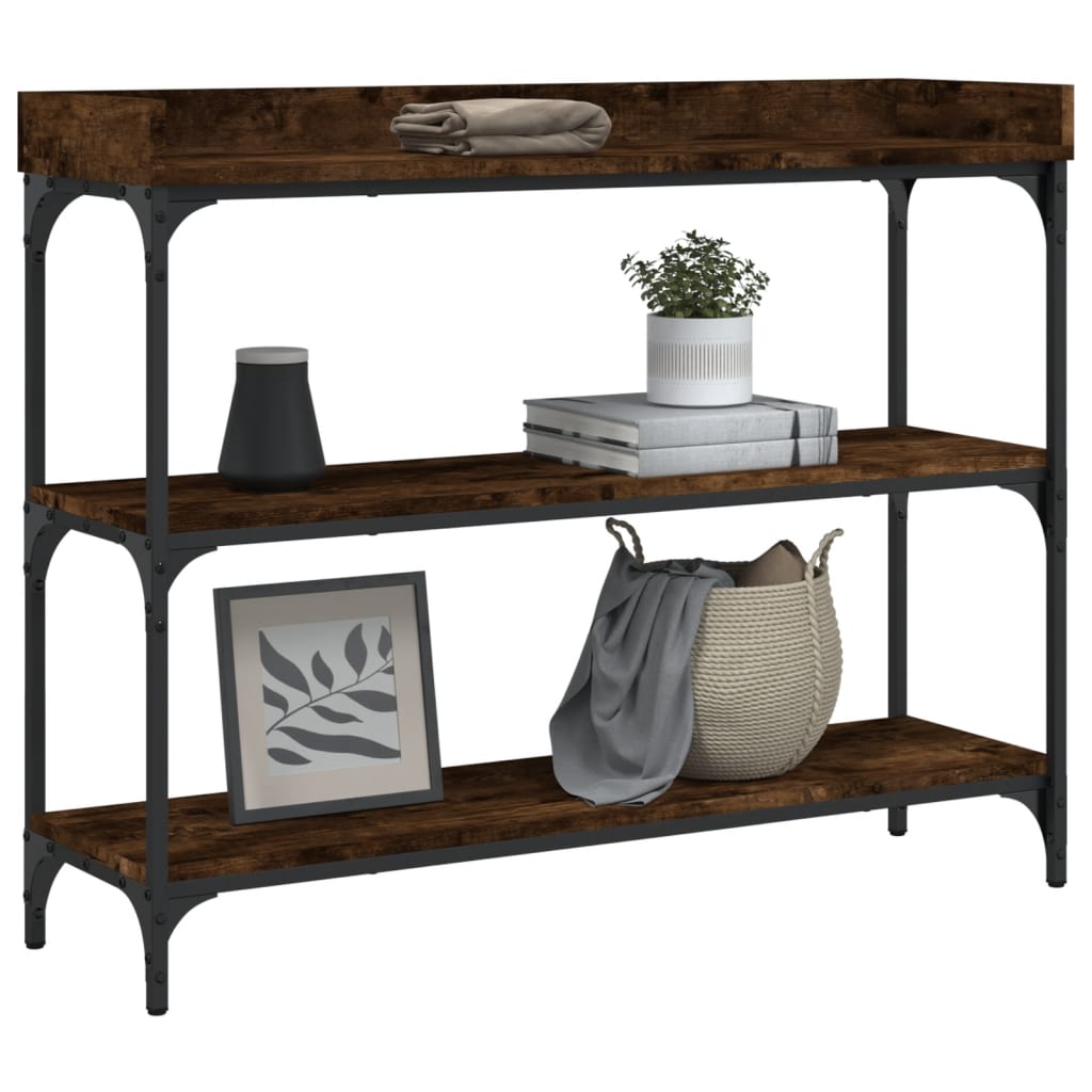 Console Table with Shelves Smoked Oak 100x30x80 cm