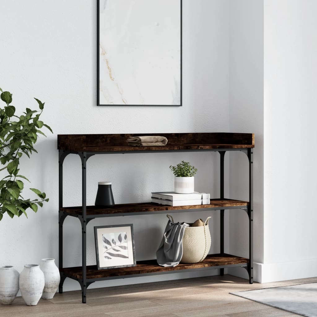 Console Table with Shelves Smoked Oak 100x30x80 cm