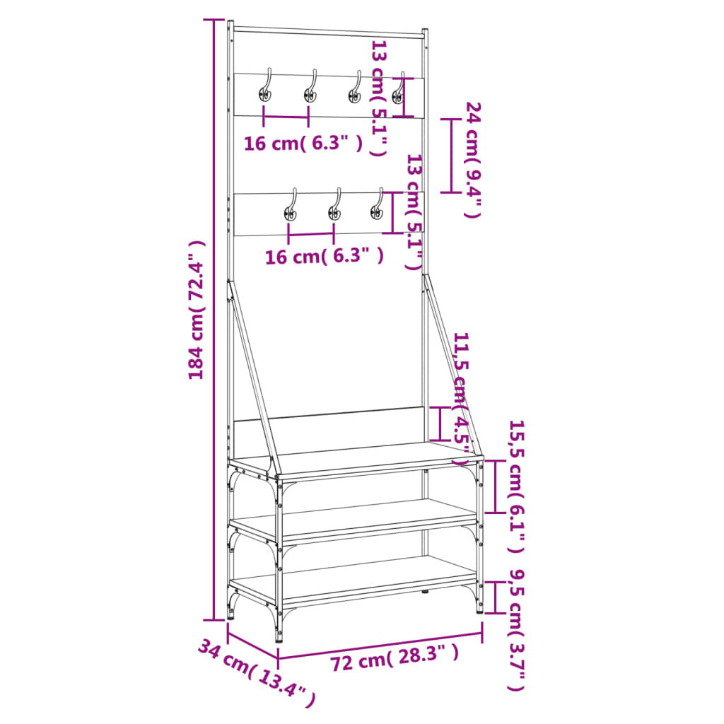 Clothes Rack with Shoe Storage Brown Oak 72x34x184 cm