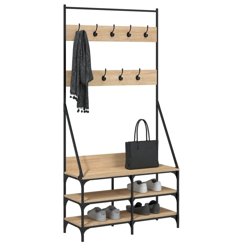 Clothes Rack with Shoe Storage Sonoma Oak 90x34x184 cm