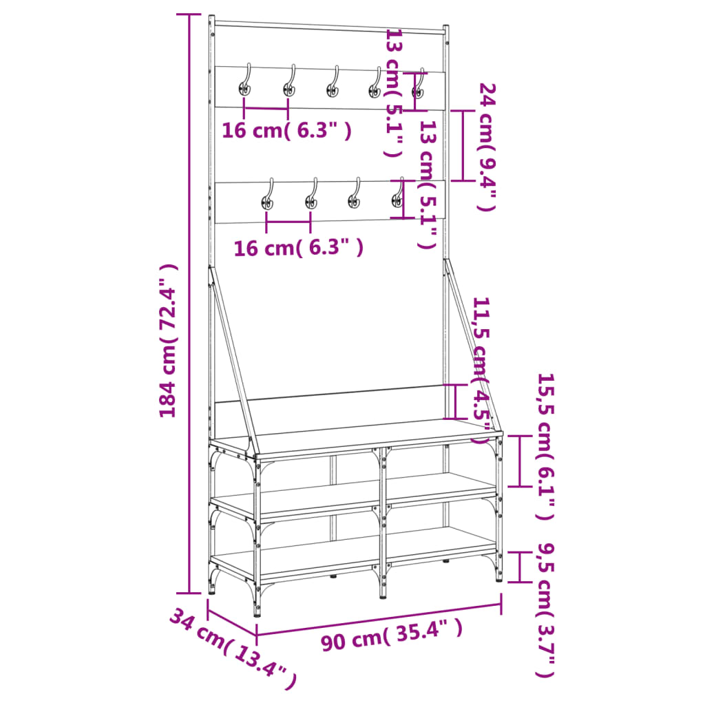 Clothes Rack with Shoe Storage Sonoma Oak 90x34x184 cm