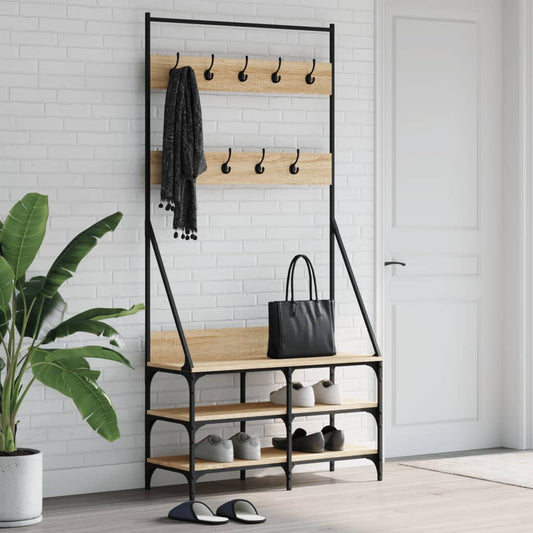 Clothes Rack with Shoe Storage Sonoma Oak 90x34x184 cm