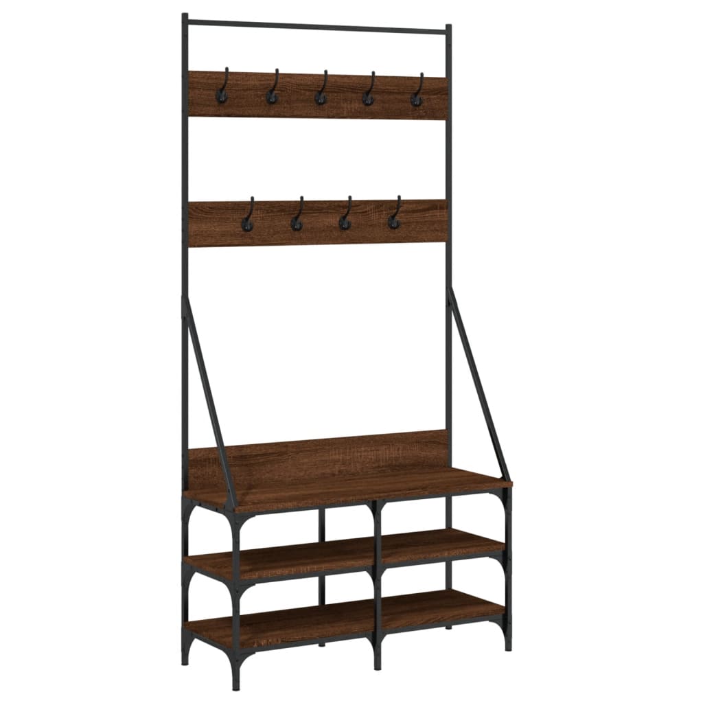 Clothes Rack with Shoe Storage Brown Oak 90x34x184 cm