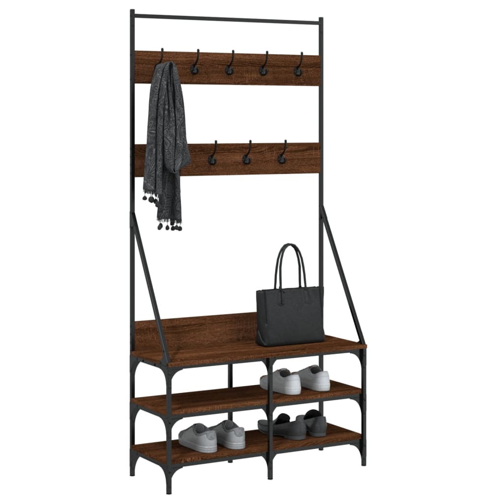 Clothes Rack with Shoe Storage Brown Oak 90x34x184 cm