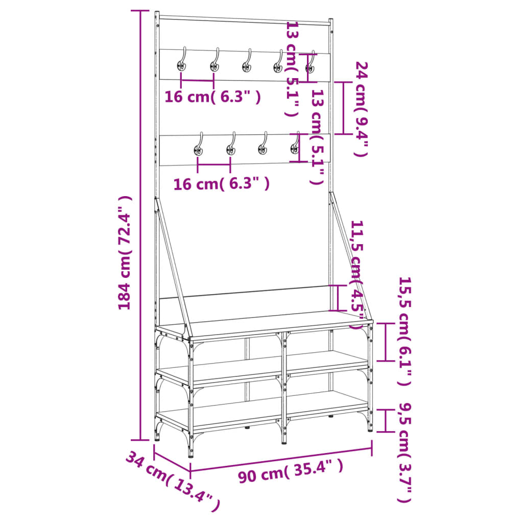 Clothes Rack with Shoe Storage Brown Oak 90x34x184 cm