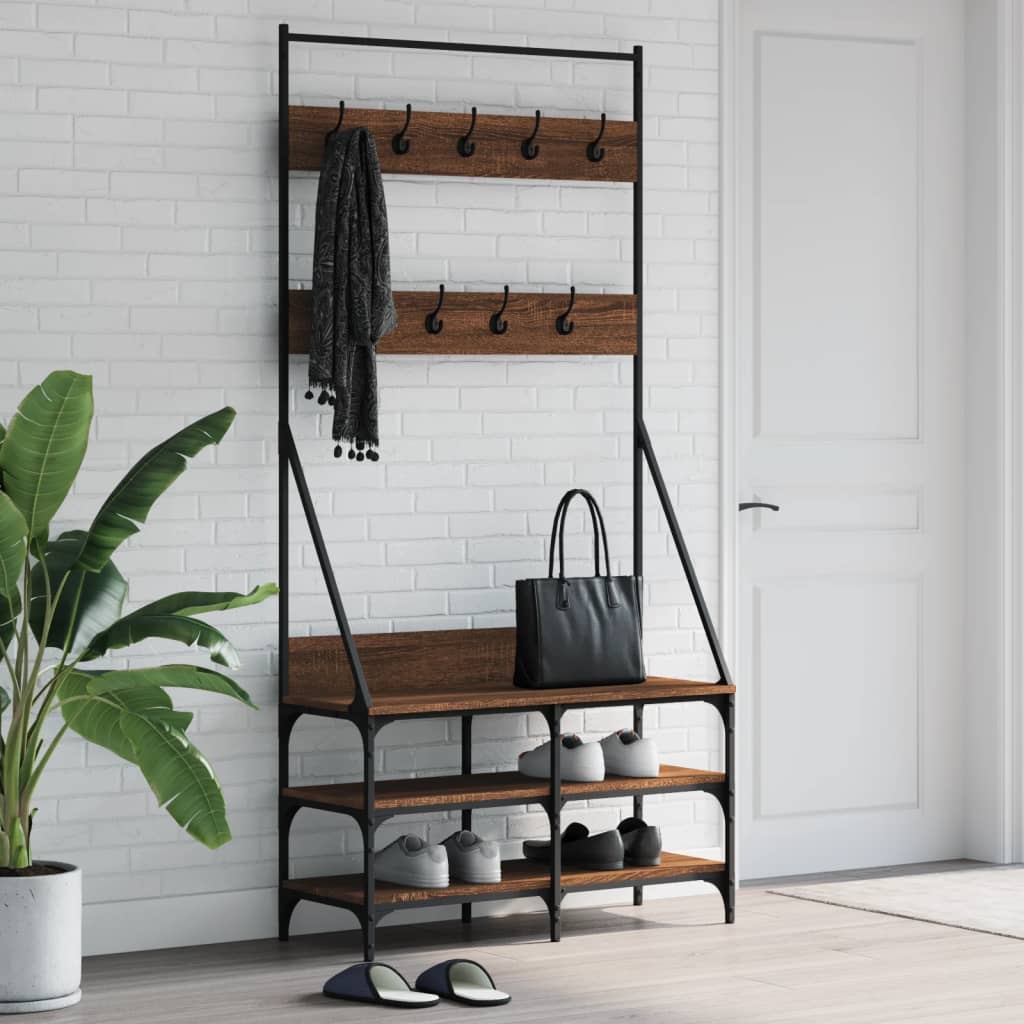 Clothes Rack with Shoe Storage Brown Oak 90x34x184 cm