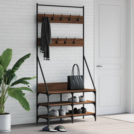 Clothes Rack with Shoe Storage Brown Oak 90x34x184 cm