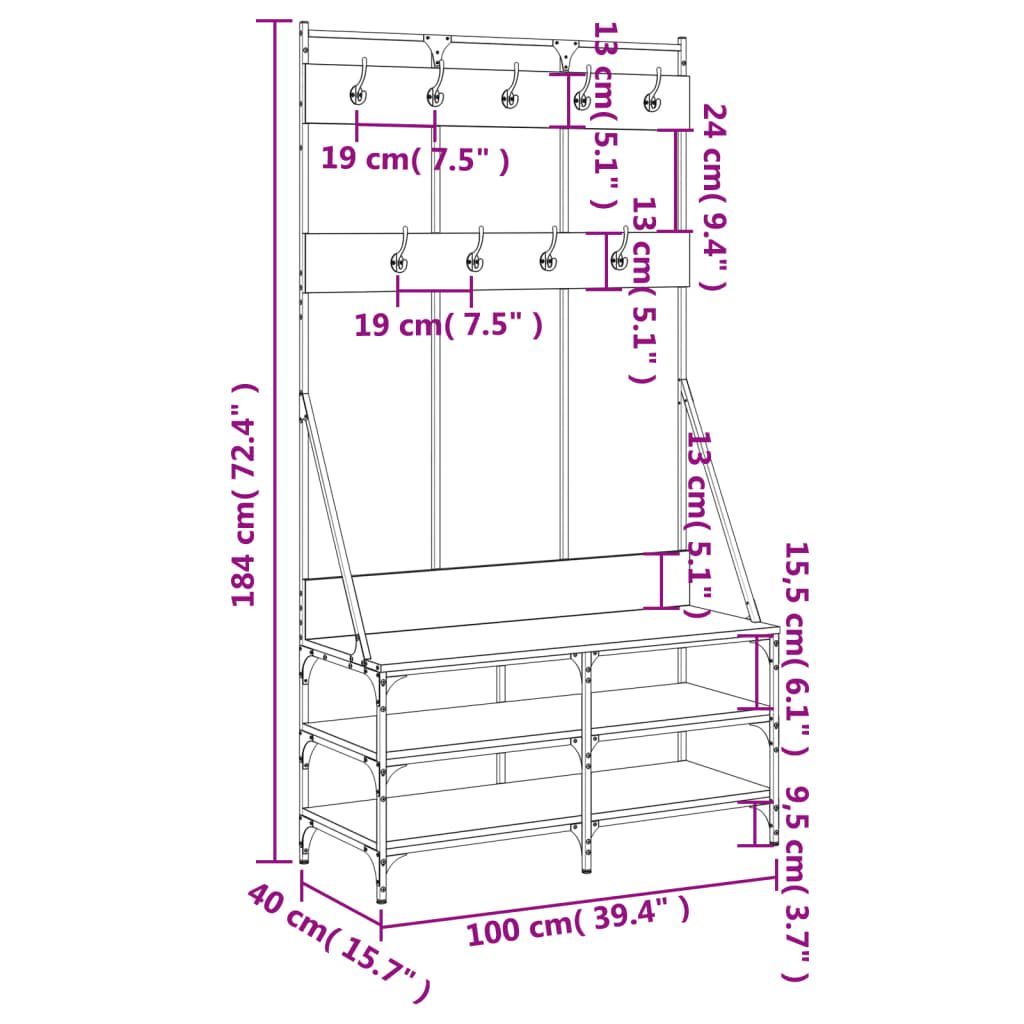 Clothes Rack with Shoe Storage Sonoma Oak 100x40x184 cm