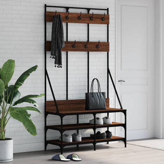 Clothes Rack with Shoe Storage Brown Oak 100x40x184 cm