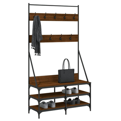 Clothes Rack with Shoe Storage Brown Oak 100x40x184 cm