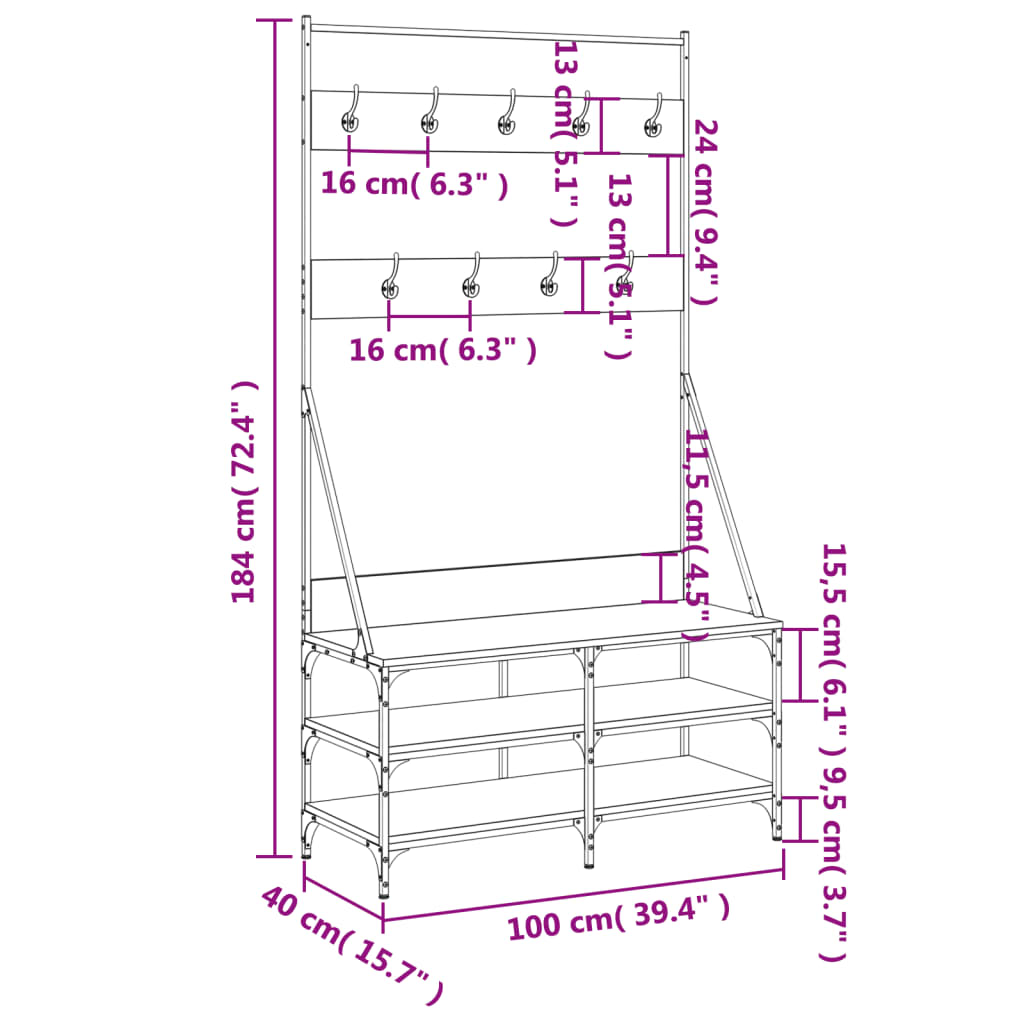 Clothes Rack with Shoe Storage Brown Oak 100x40x184 cm